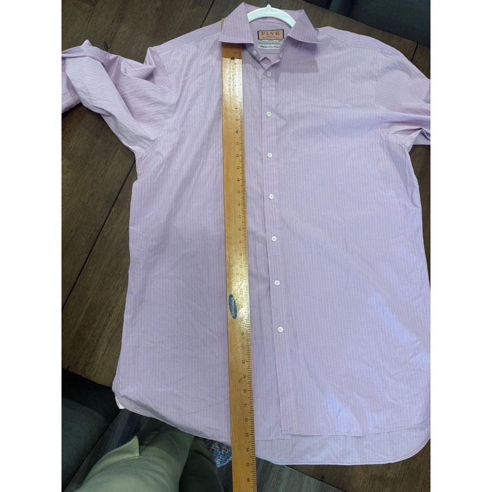Thomas‎ Pink Mens Superfine 170s Striped Dress Shirt Lavender Orange 16.5 36.5